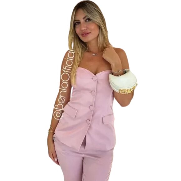 NWT ZARA PINK SATIN BUSTIER VEST & PANTS SET BLOGGER FAVE SIZE XS - Picture 3 of 13